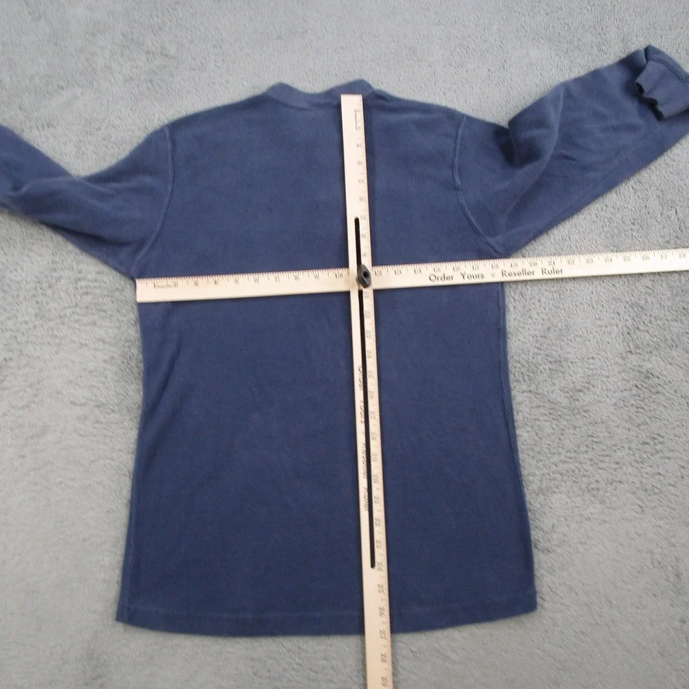 Polo Ralph Lauren Mens L Blue Waffle Knit Long Sleeve Henley Shirt Orange Pony